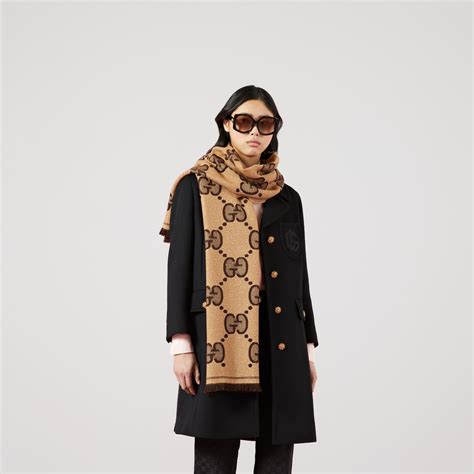 gucci gg wool-jacquard scarf beige|original gucci silk scarf.